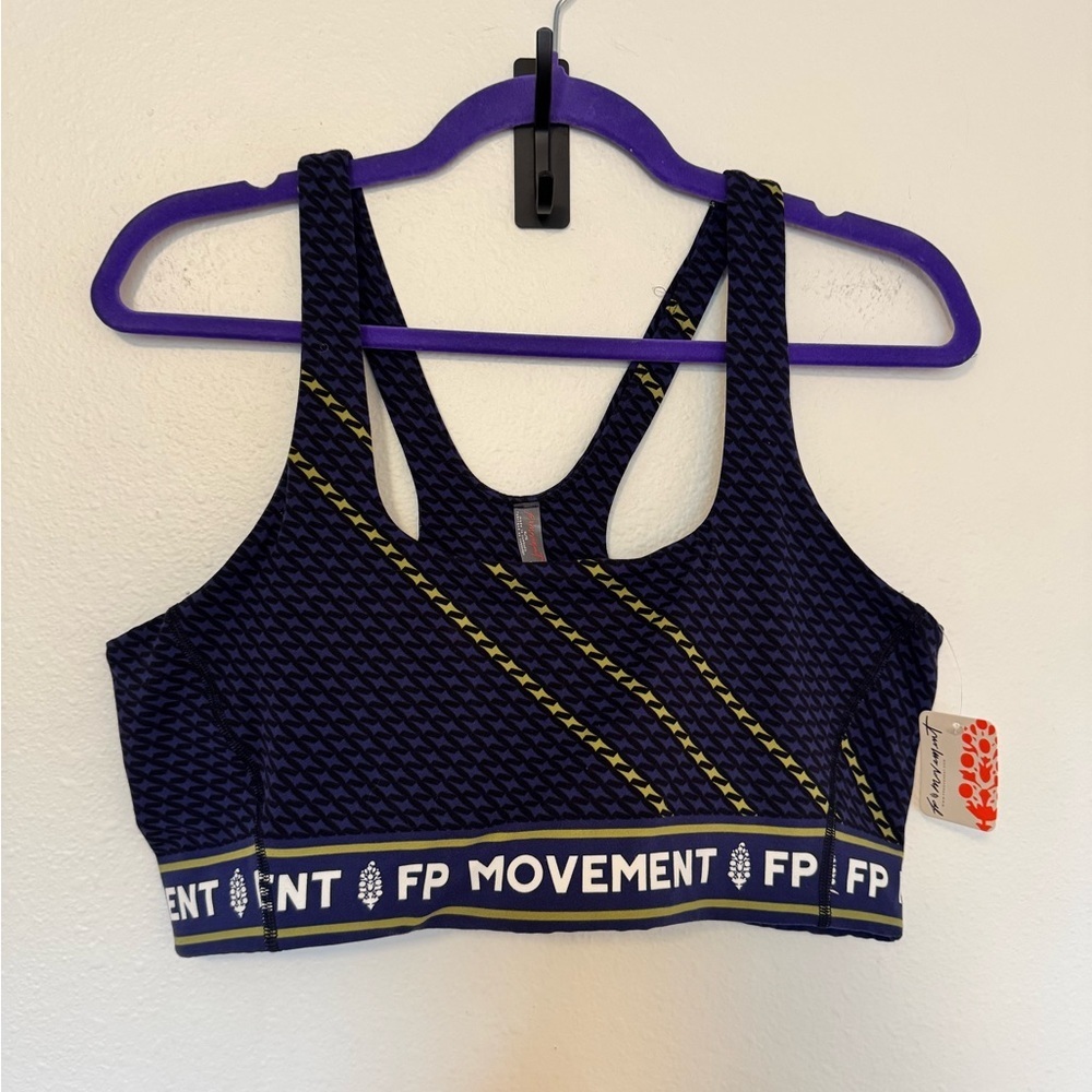 NEW Free People FP Movement Sports Bra Blue Yellow Medium Impact Size XL NWT - Picture 3 of 9